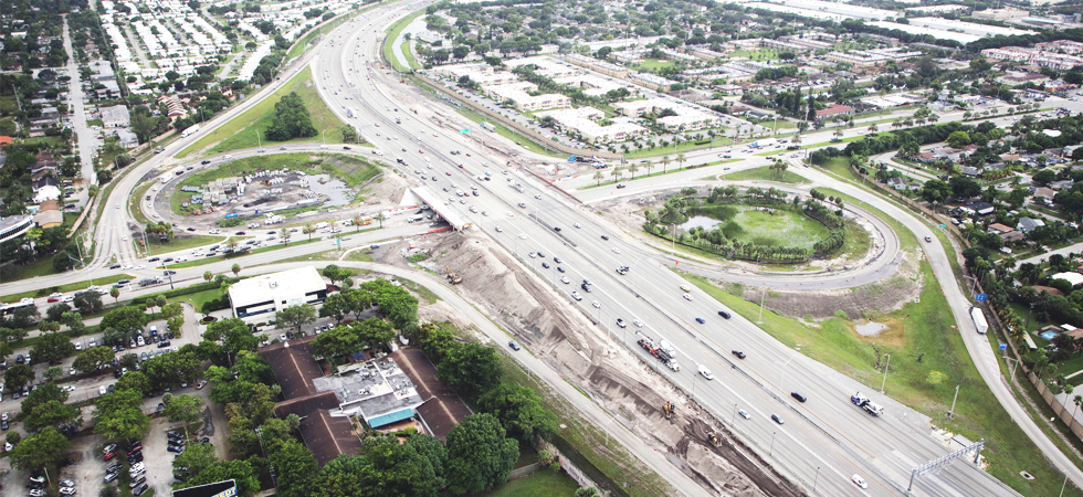 Aerial view of SR 9 (I-95) at SR 834 (Sample Road) Interchange Improvements